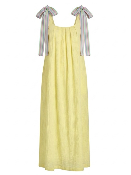 Pitusa Dresses & Skirts - Pitusa Dress Gauzey Ribbon Tie Shoulders Midi Sundress Yellow Pastel Rainbow PS